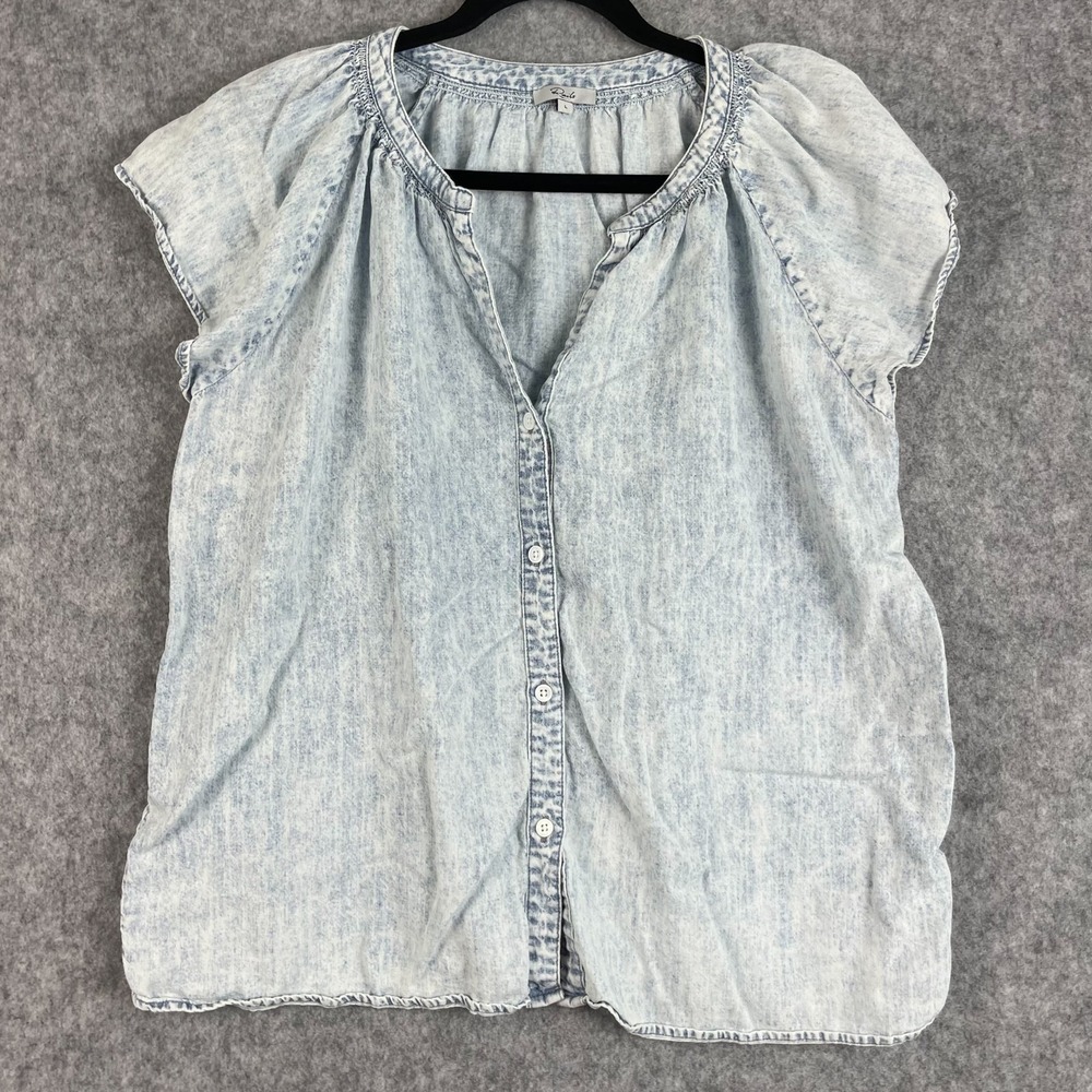 Rails Alena Top Womens Large‎ Light Acid Wash Denim Linen Blend Button Front